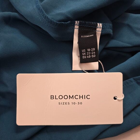 Bloomchic Dress Women's 2X Blue Off - On Shoulder Fit & Flare Midi Shirred NWT - Picture 3 of 10